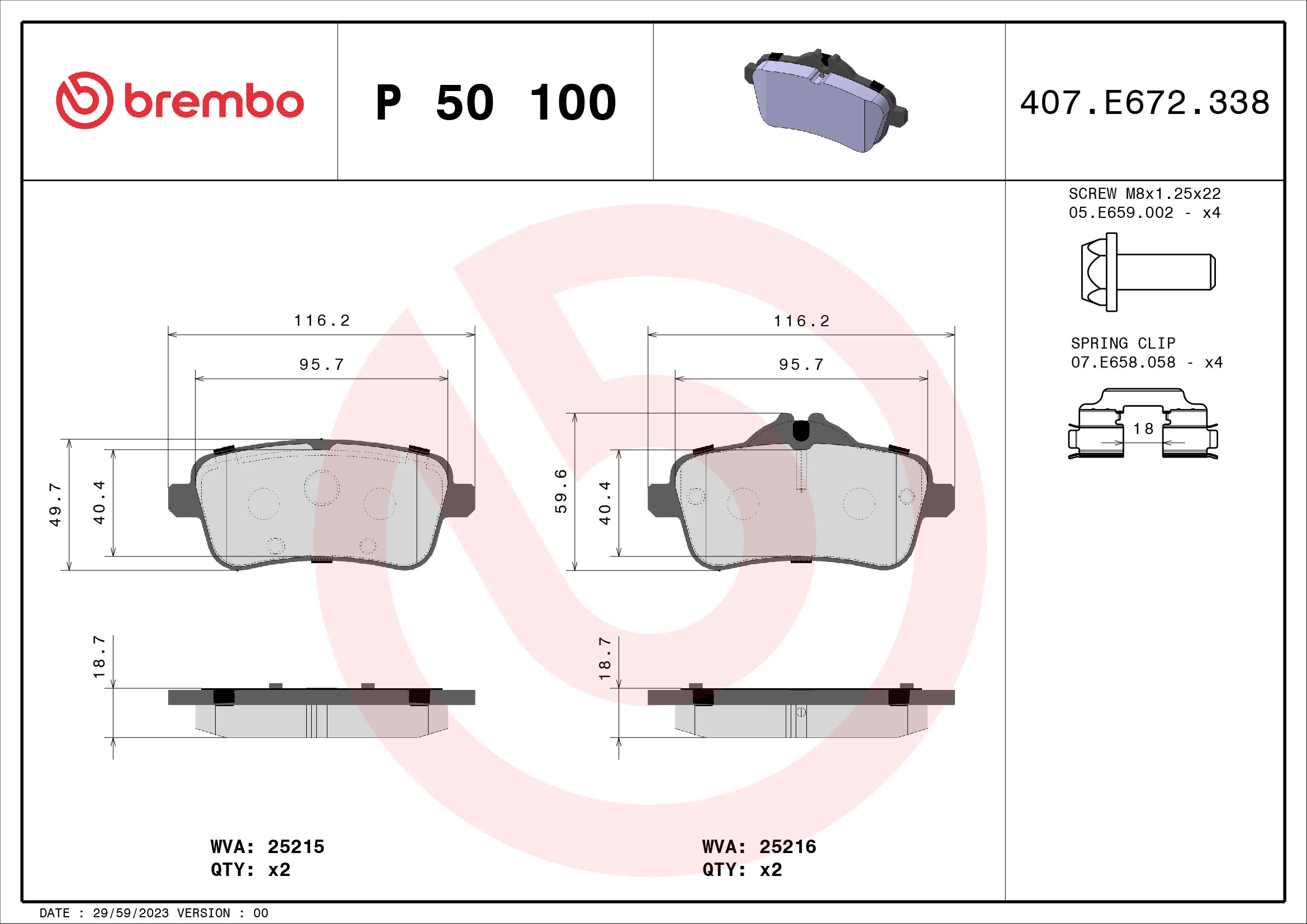 A.B.S. P 50 100 BREMBO Bremsbelagsatz, Scheibenbremse